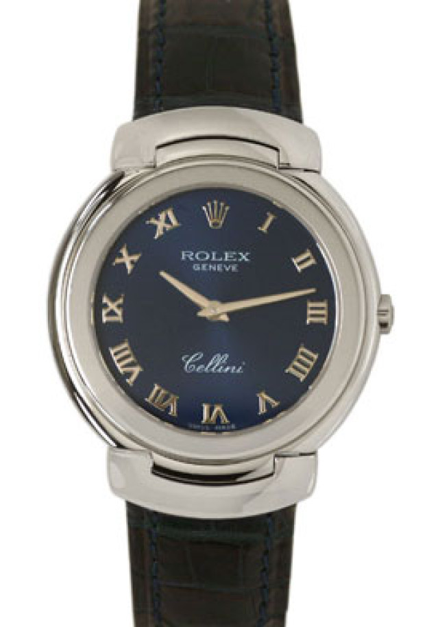 Rolex 6622 White Gold on Strap Blue with Silver Roman